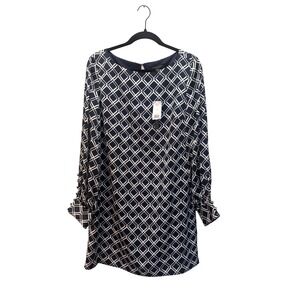 Banana Republic Navy White Geometric Print Long Sleeve Shift Dress Size 10